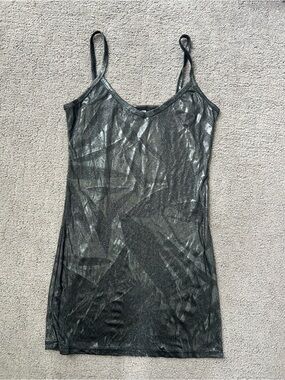 BKE Buckle Metallic Silver Black Shimmer Slip Mini Dress Y2K Spaghetti Strap | M